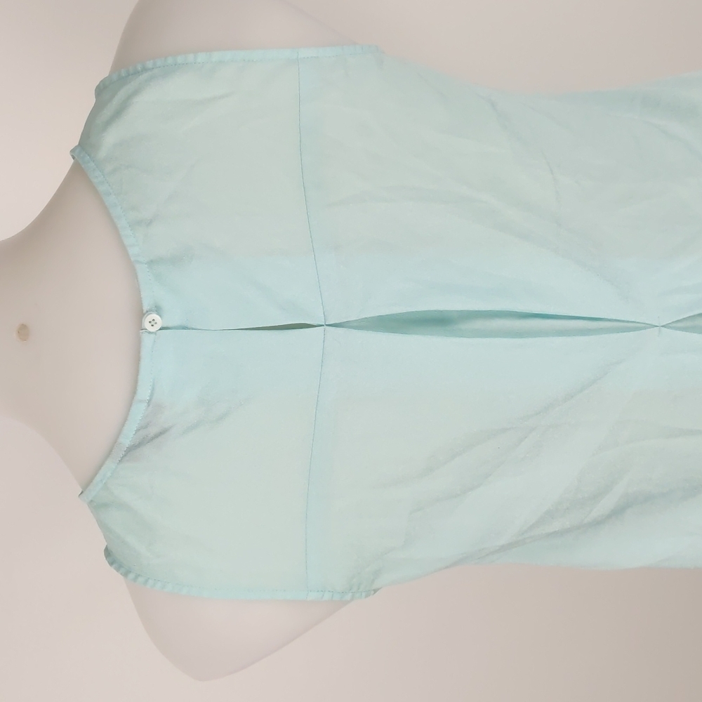 Cue Women's Top Size 6 Mint Green Sleeveless Round Neck Keyhole Button Gathered - Picture 9 of 16